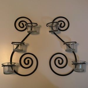Pair of scrolled metal tealight candle wall sconces